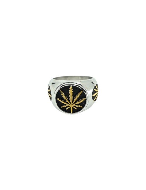 Silberner und goldener Cannabis-Siegelring